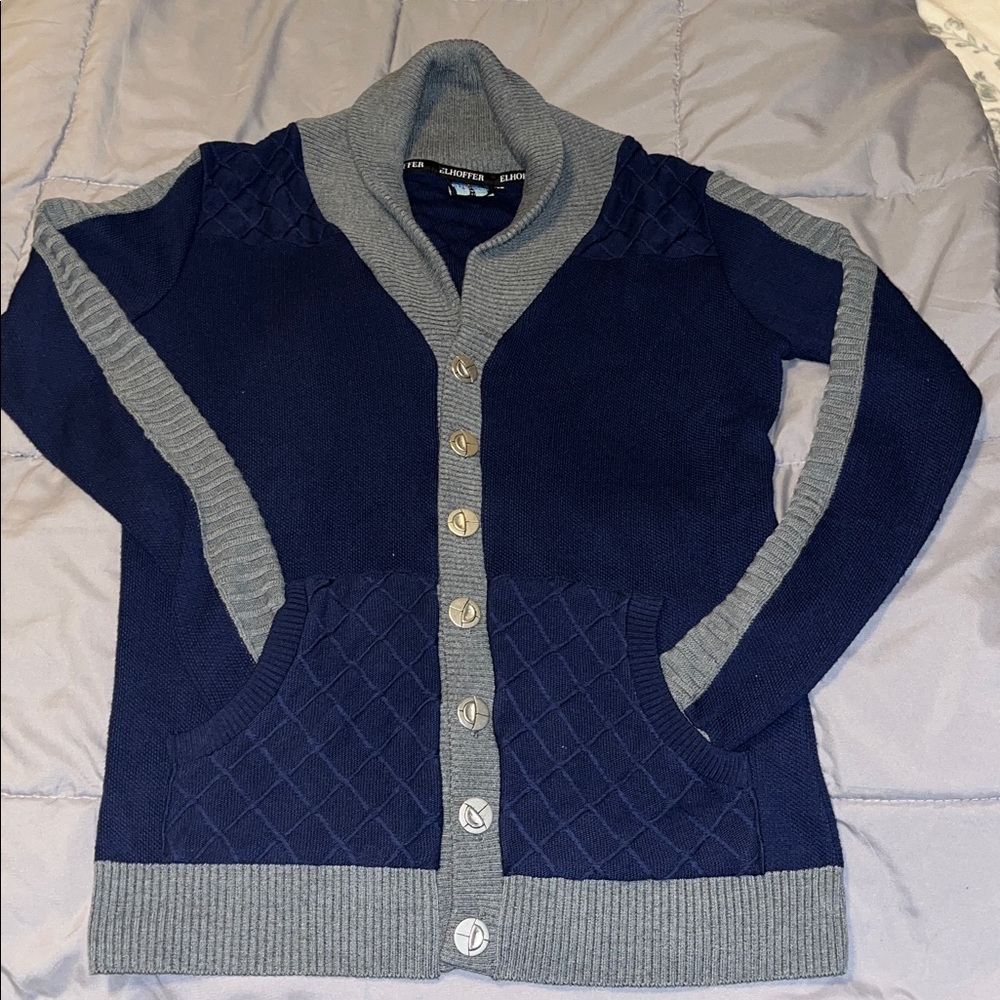 Vintage Elhoffer Designs button down sweater XXS navy gray